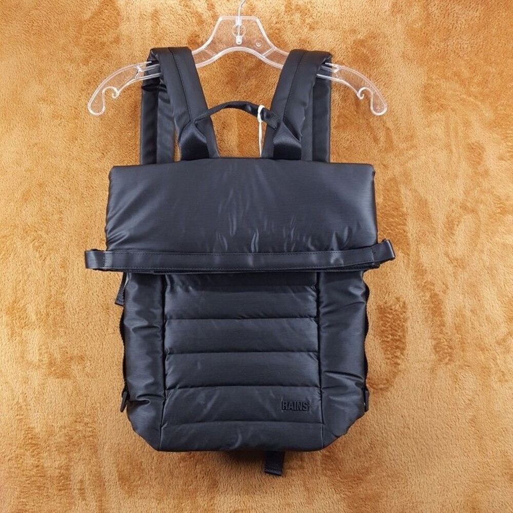 RAINS Unisex Black Bator Puffer Backpack Waterproof Padded Laptop Pocket